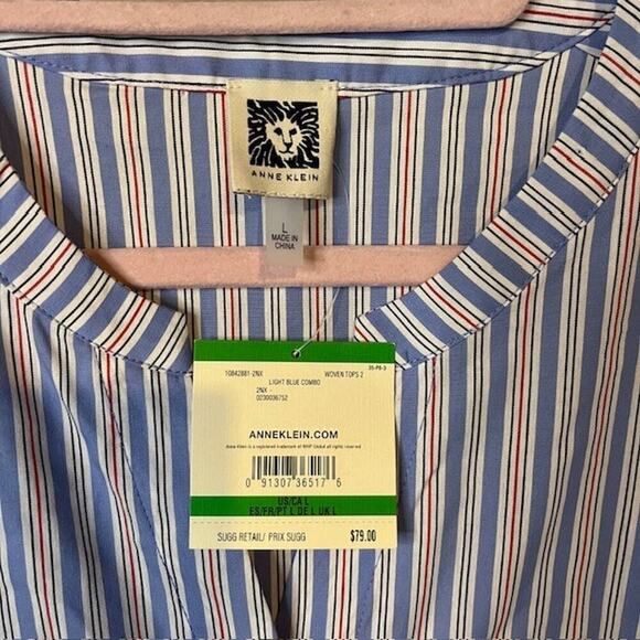 Anne Klein Button Down Shirt Women's Large Blue White Stripe Collared Business - Picture 3 of 6
